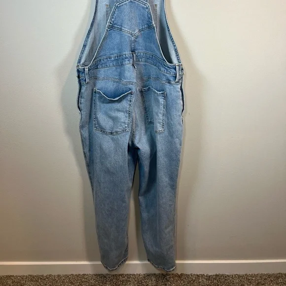 Old Navy Women's Overall Jeans Blue Light Wash Denim Straight Leg Bibs Y2K Sz 18 - Picture 9 of 13